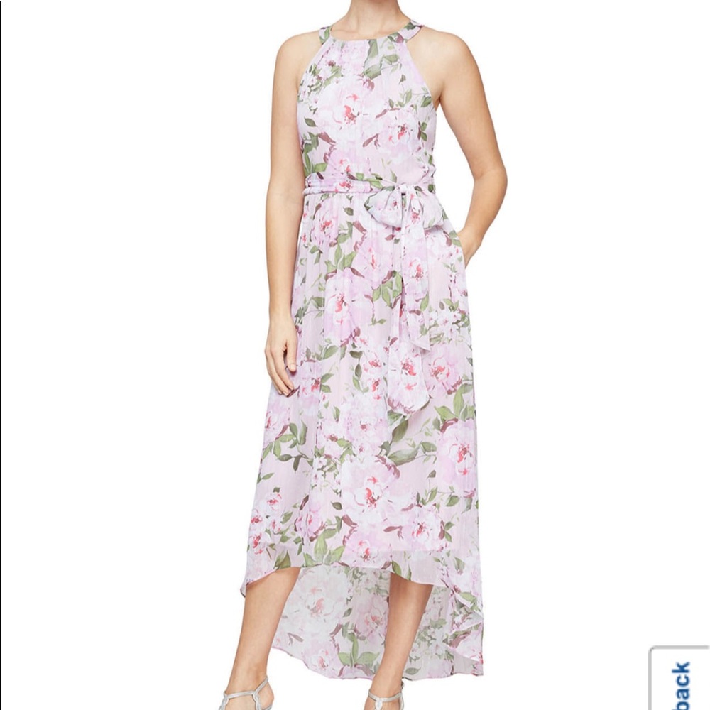 NET S. L. Fashions Sleeveless Floral Midi Fit + Flare Dress Sz 16 Pink Blush